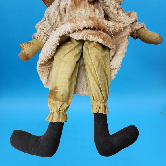 1990s Primitive Shabby Angel Rag Doll Red Yarn Hair Rustic Christmas Decor - Picture 10 of 10